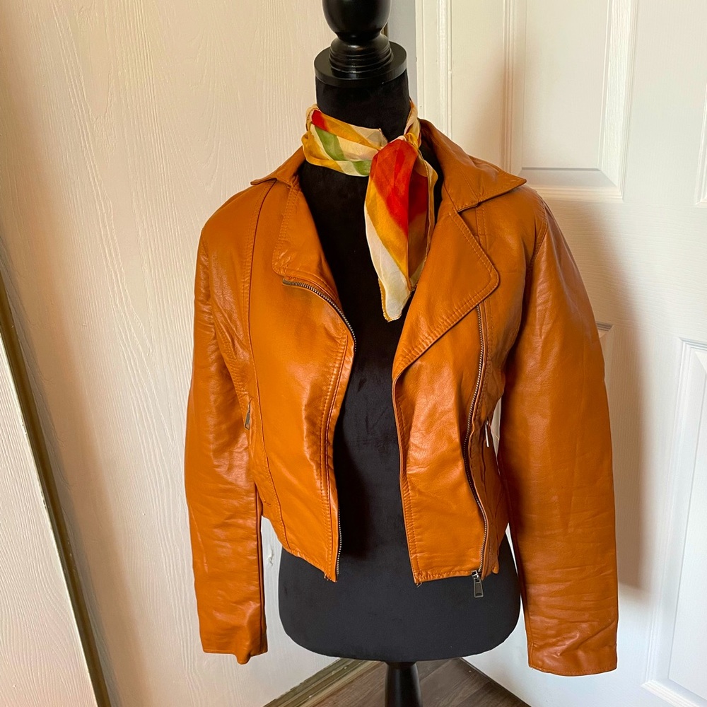Brown Faux Leather Jacket Small